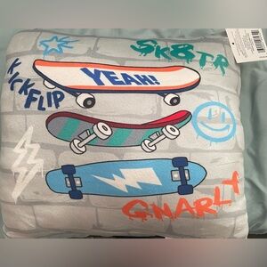 NWT Comfort Bay Skateboard Gray and Blue Graphic Throw Pillow​ about 12in x 12in